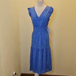 Maggy London Blue Eyelet Midi Dress